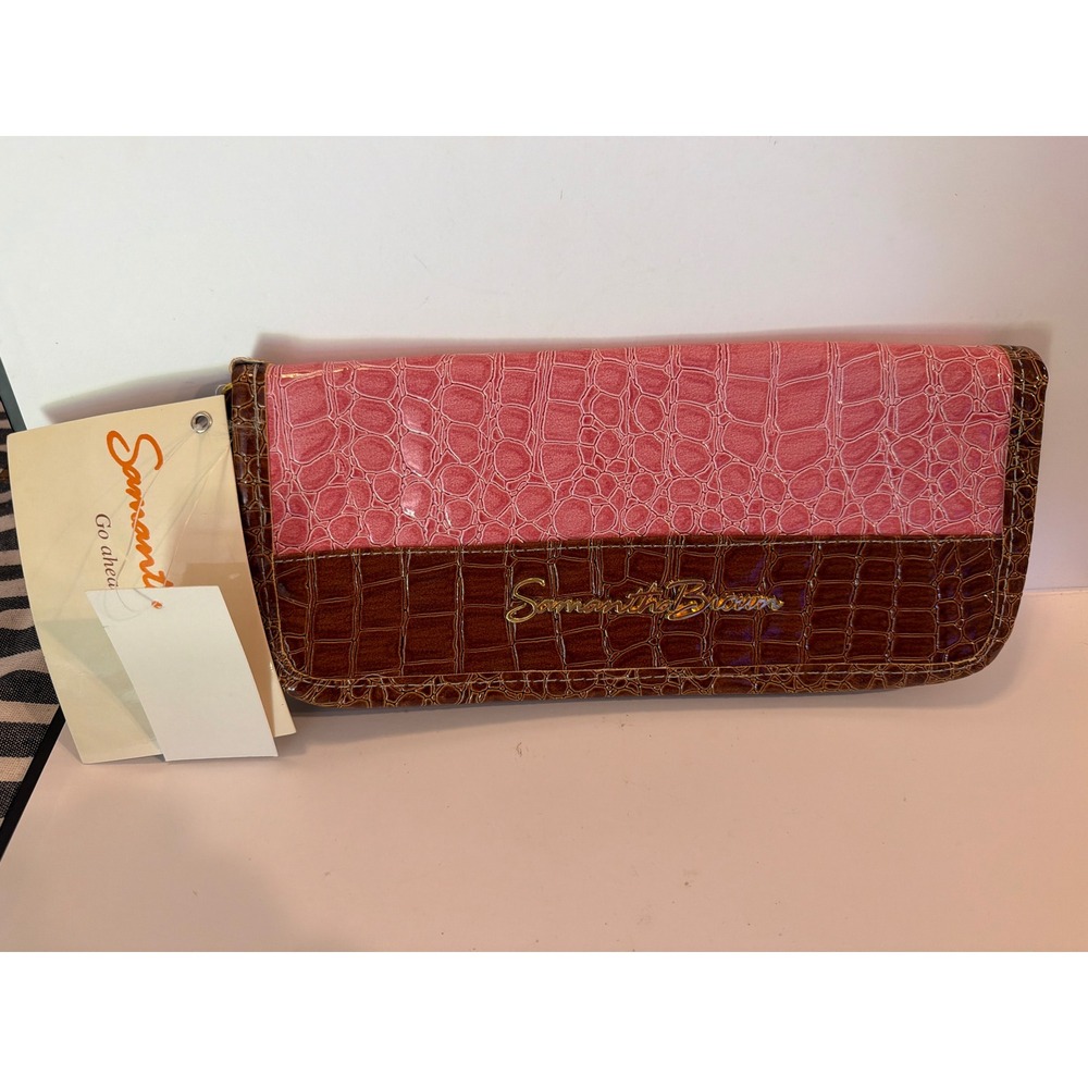 Samantha Brown Pink Brown Croc Embossed Travel Wallet Passport Organizer NWT